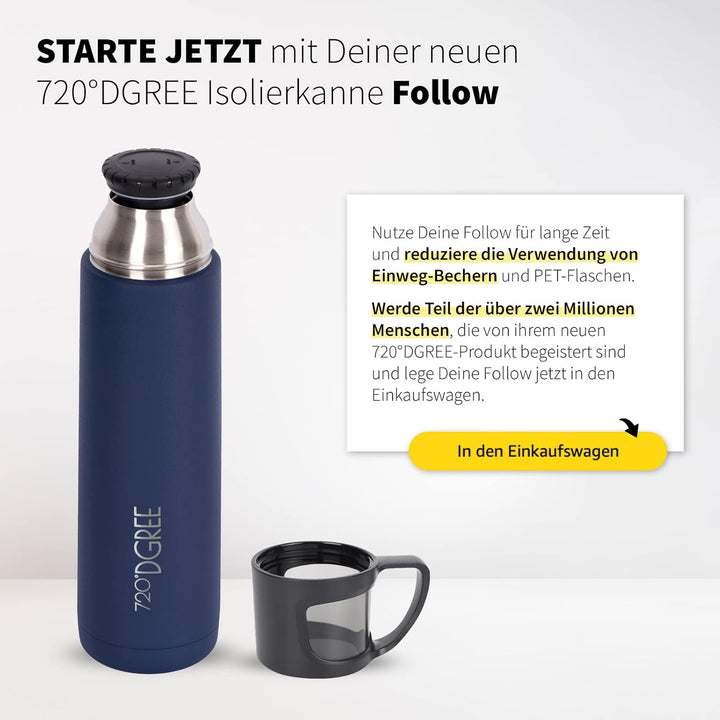 720°DGREE Thermoskanne mit Becher “Follow” - 450ml, 700ml, 1l - Auslaufsicher, BPA-Frei - Edelstahl