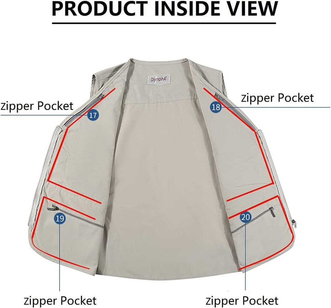 Herren Leichte Freizeitweste, Outdoor, Herren, mehrere Taschen, Weste, Casual, Sportjacke, Journalis