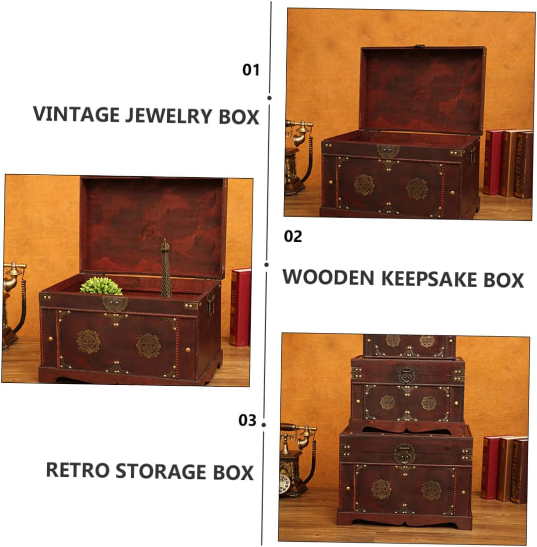 Veemoon Holzkasten Vintage Dekorative Box Schatzkiste Holz Schatztruhe Vintage Schmuckschatulle Vint