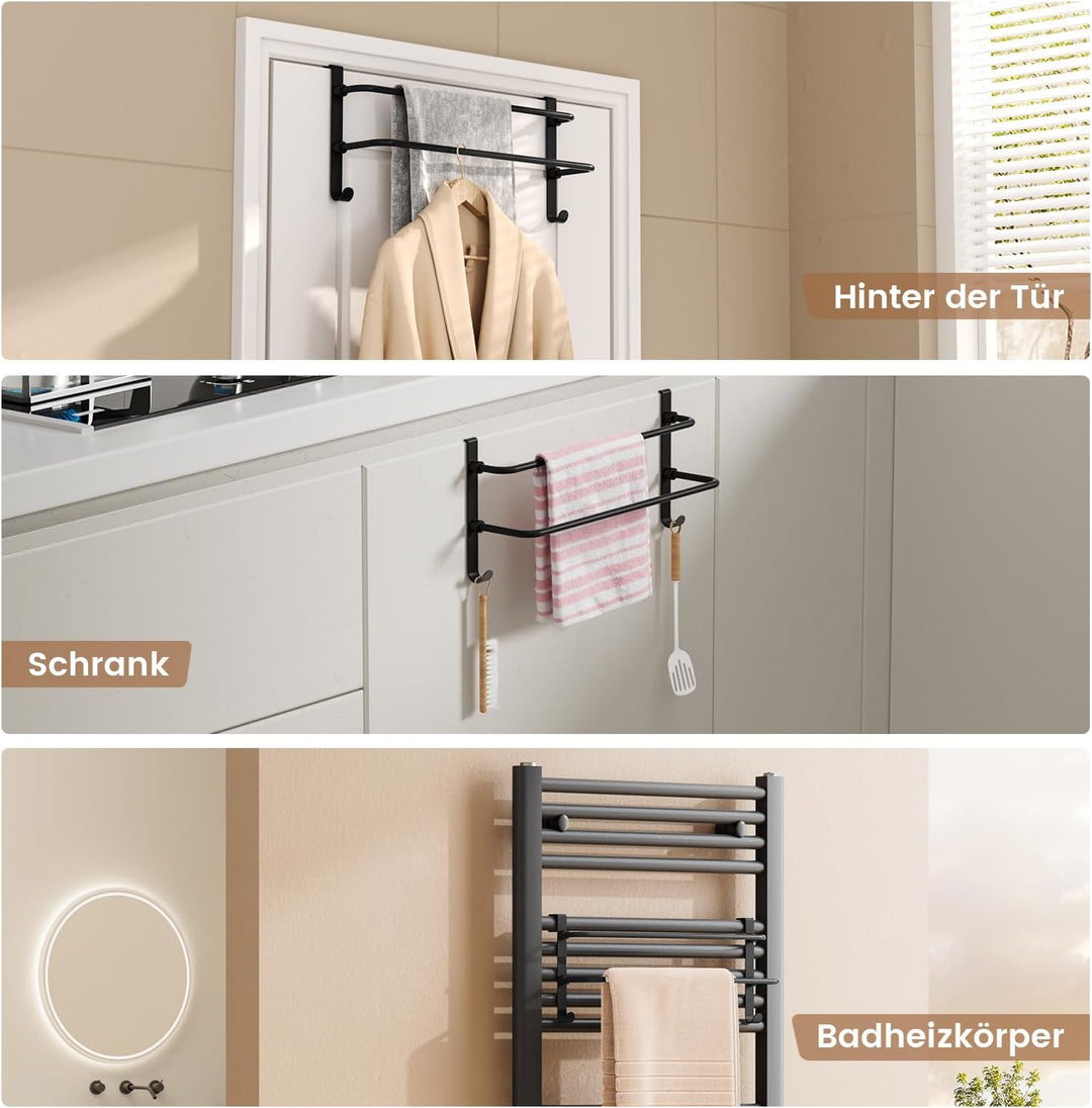 EMKE Handtuchhalter ohne Bohren, Edelstahl Handtuchhalter mit Haken, 2 Stangen Rostfrei Handtuchstan