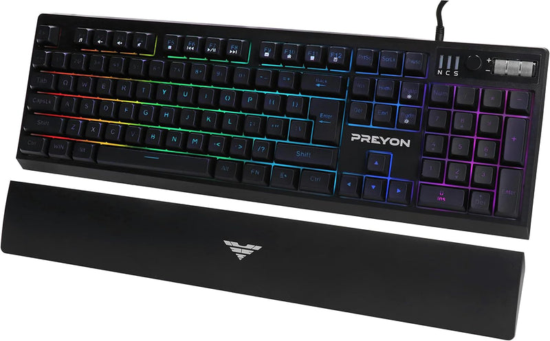 PREYON Long Claw Alpha Gaming tastatur mit Geflochtenem Kabel - Beleuchtete Membrane Tastatur mit La
