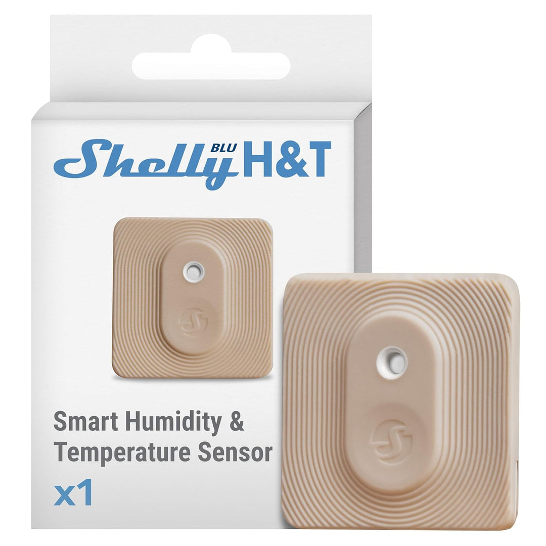 Shelly Blu H&T Mocha | Bluetooth-gesteuerter Temperatur- und Luftfeuchtigkeitssensor | Spritzwasserg