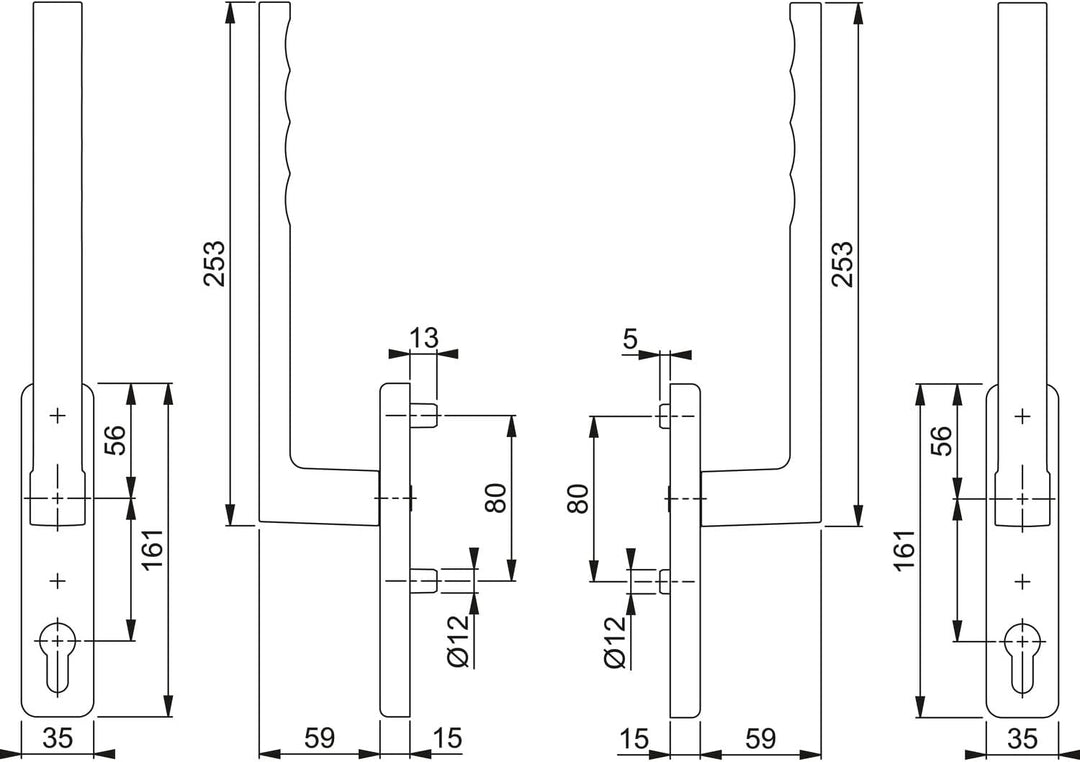 HOPPE 11600287 weiss Hebeschiebegarnitur Toulon Griff PZ, Länge 253, Alu
