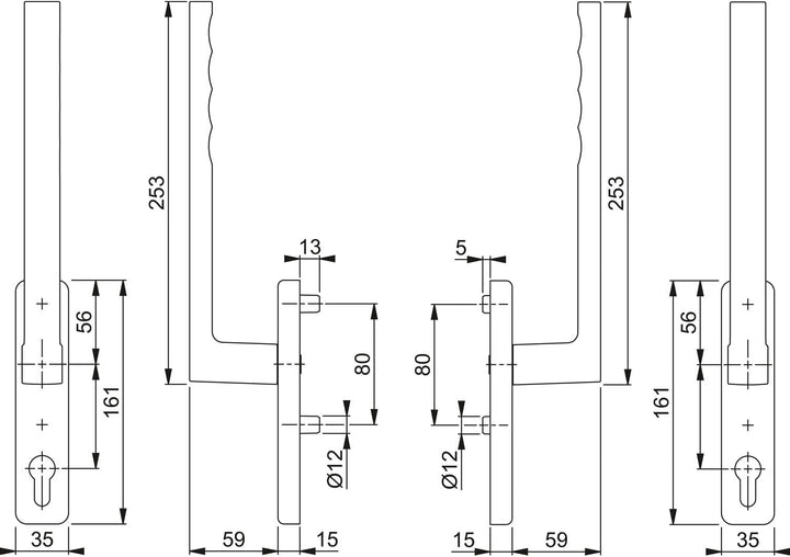 HOPPE 11600287 weiss Hebeschiebegarnitur Toulon Griff PZ, Länge 253, Alu