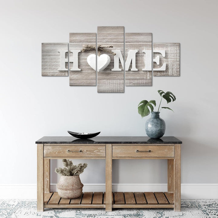 Runa Art Wandbilder Home Herz 5 Teilig Bild auf Vlies Leinwand Deko Wohnzimmer Landhausstil Beige Br