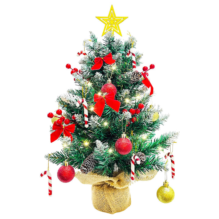 Weihnachtsbaum mit Beleuchtung und Schnee 60cm, Künstliche Weihnachtsbäume Geschmückt, Tannenbaum Li