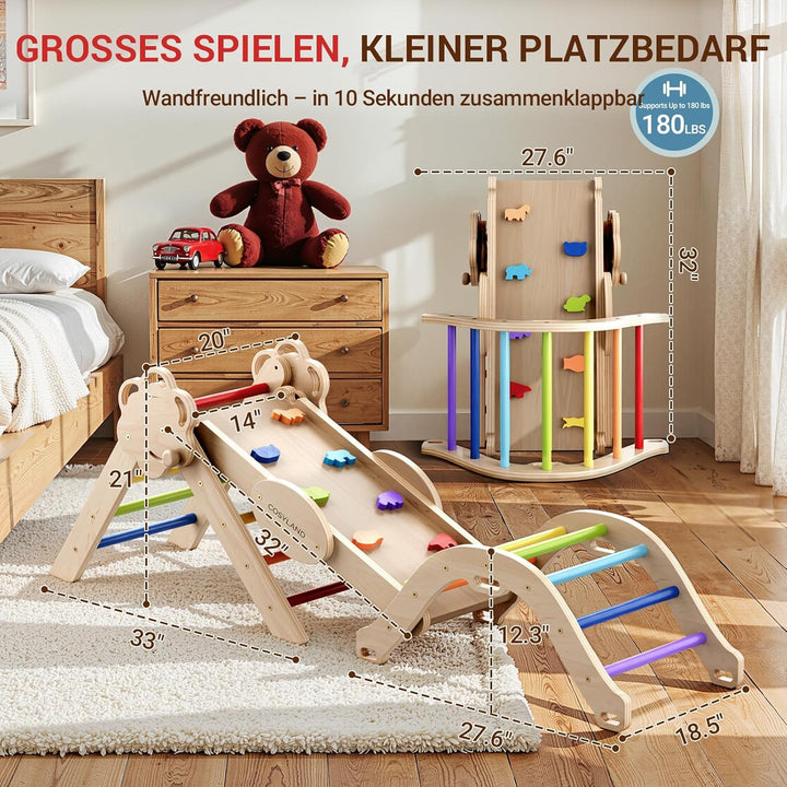 COSYLAND 8-in-1 Montessori Klettergerüst Indoor ab 1 Jahr – Kletterdreieck mit Rutsche, Kletterbogen