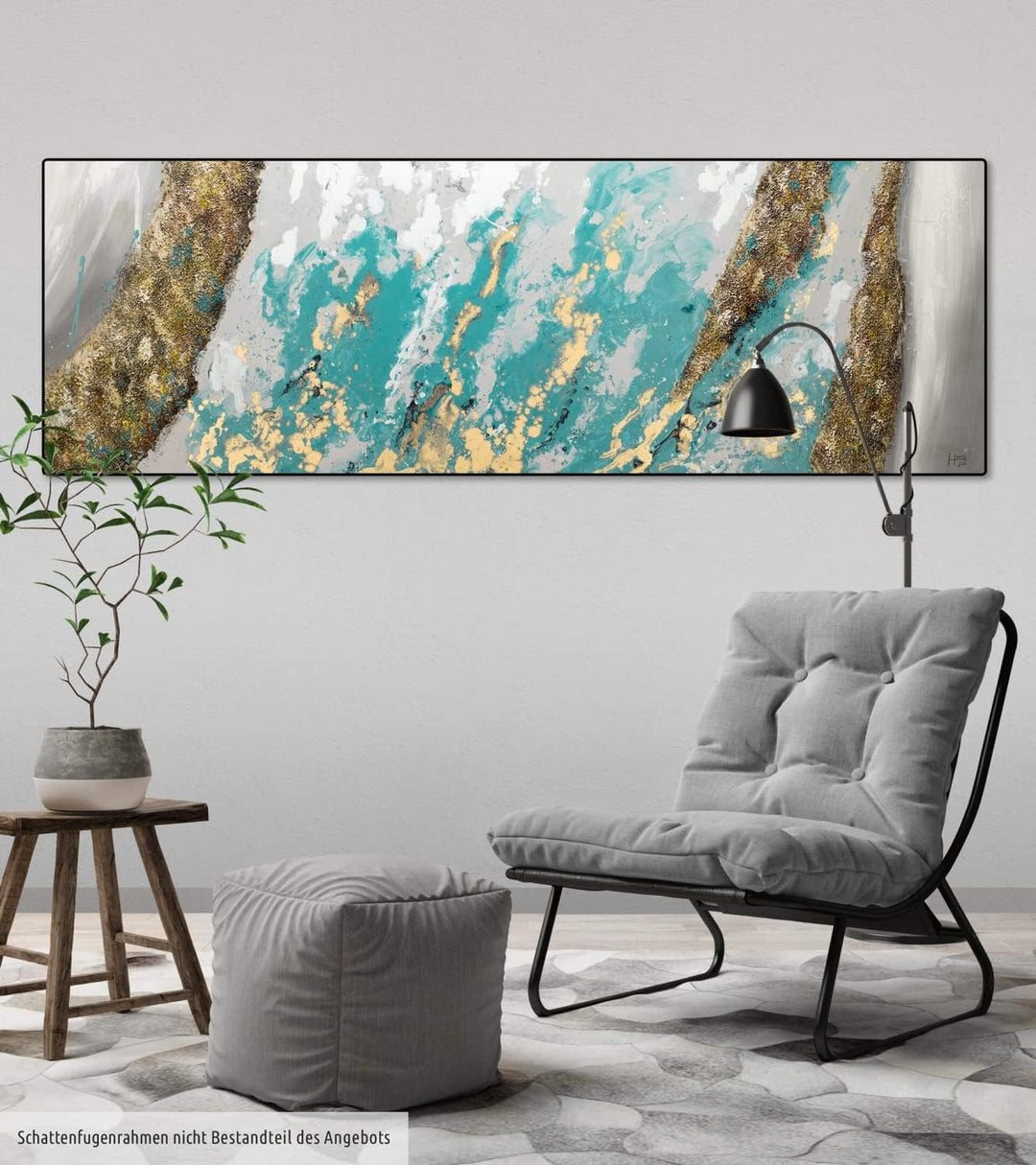 KunstLoft Leinwandbild | 100% HANDGEMALT | 150x50cm | Gemälde 'Glacial Shore' | Abstrakt | Blau Weis