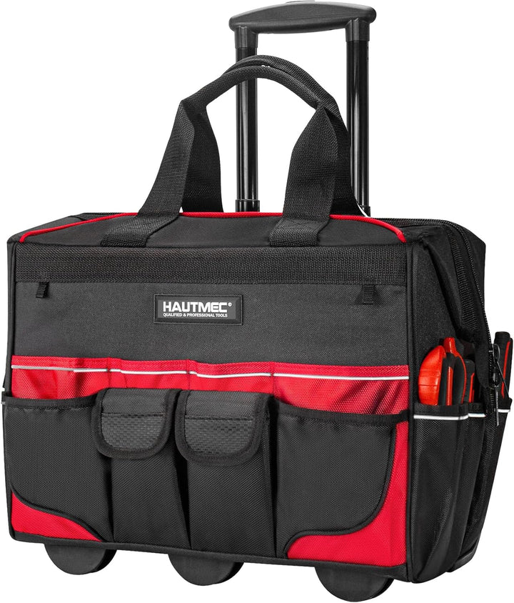 HAUTMEC Professionelle 18-Zoll (46cm) Rollwerkzeugtasche mit breiter Öffnung, Aufbewahrungstasche mi