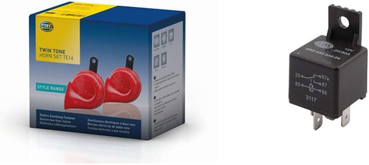 Hella 3FH 007 424-811 Fanfare & 4RD 933 332-041 Relais, Arbeitsstrom, 12V, mit Halter Bundle mit Rel