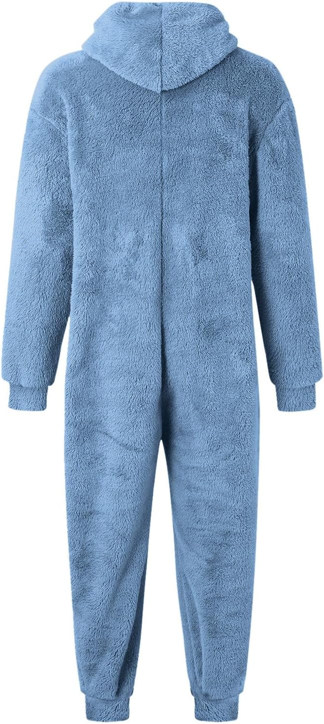 Jumpsuit Herren Teddy Fleece Schlafanzug Einteiler Onesie Winter Fluffy Pyjama Kuschelig Overall mit