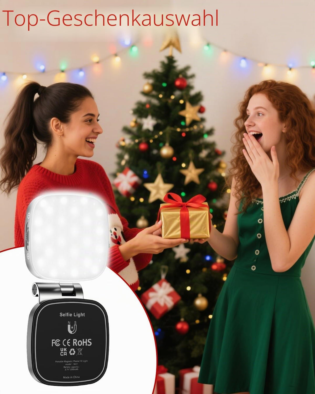 CloudValley Magnetisches Selfie Licht mit Spiegel, 3-in-1 Tragbares LED Ringlicht für iPhone &amp; Andro