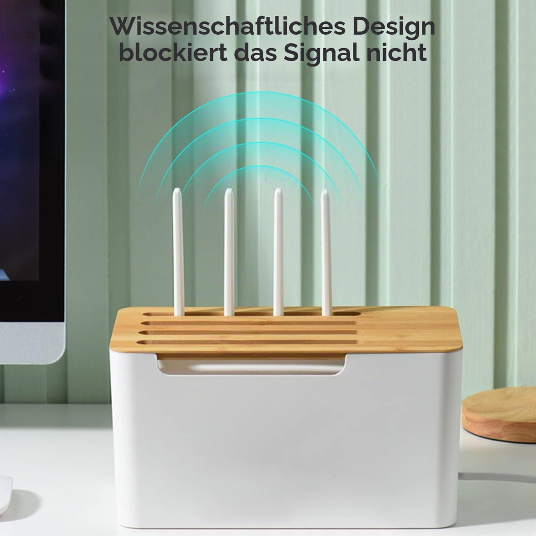 Buachois Kabelmanagement Box mit Holz Deckel und Regal, 31 x 18 x 16,5cm Weiss Kunststoff Kabelbox G