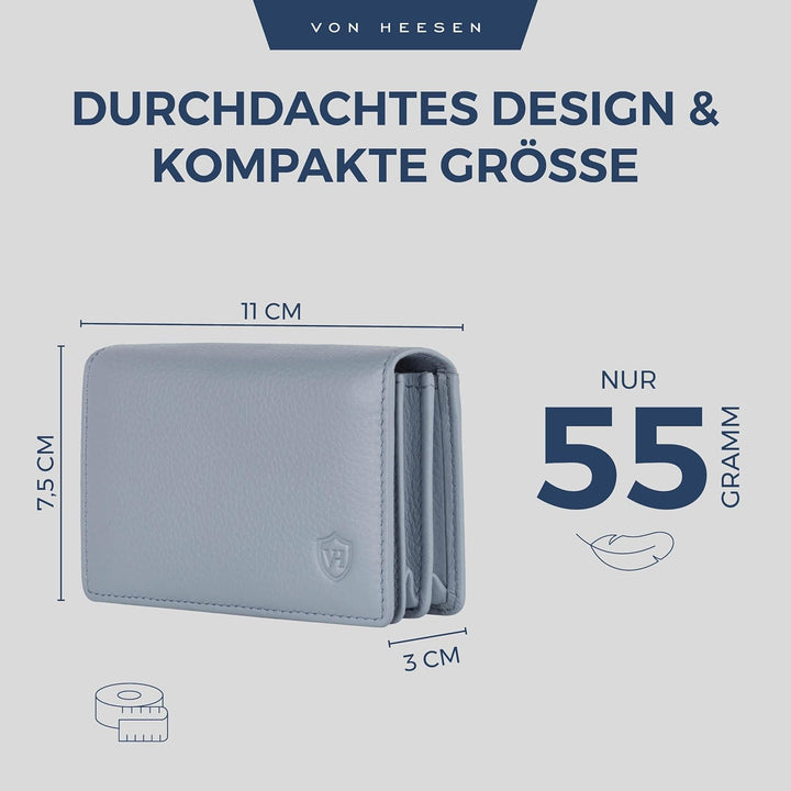 VON HEESEN® Visitenkartenetui Leder mit RFID-Schutz - Platz für 50 Visitenkarten - 6 Fächer - Visite