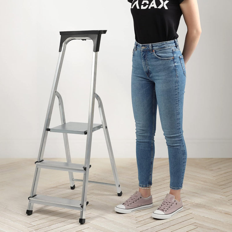 KADAX Aluminiumleiter, Stehleiter bis zu 125 kg, Stufenleiter, Trittleiter, Alu-Sicherheits-Stehleit