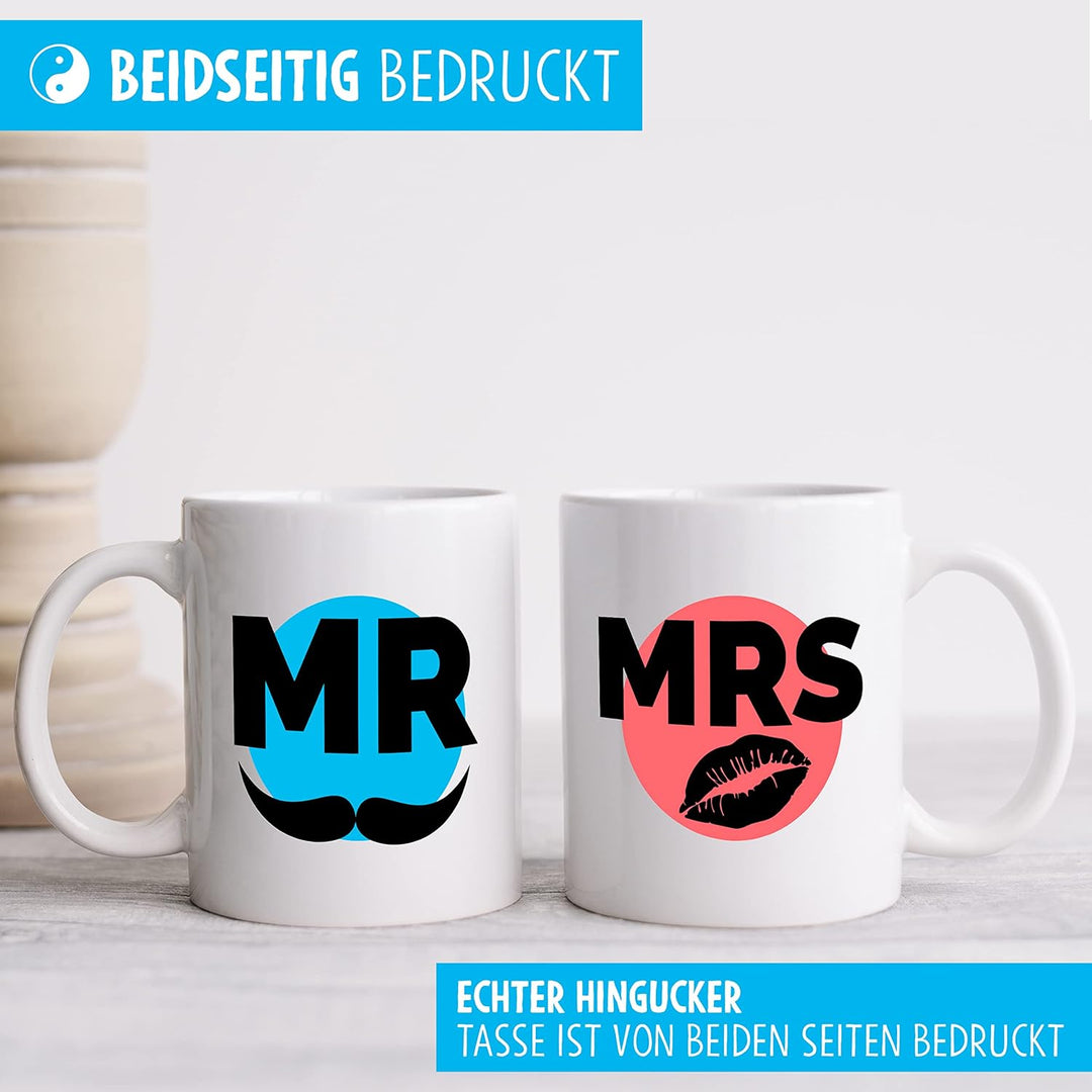 Mr Mrs Geschenkset mit 2 Tassen für Liebespaare zum Valentinstag Hochzeit Weihnachten Beide Tassen S
