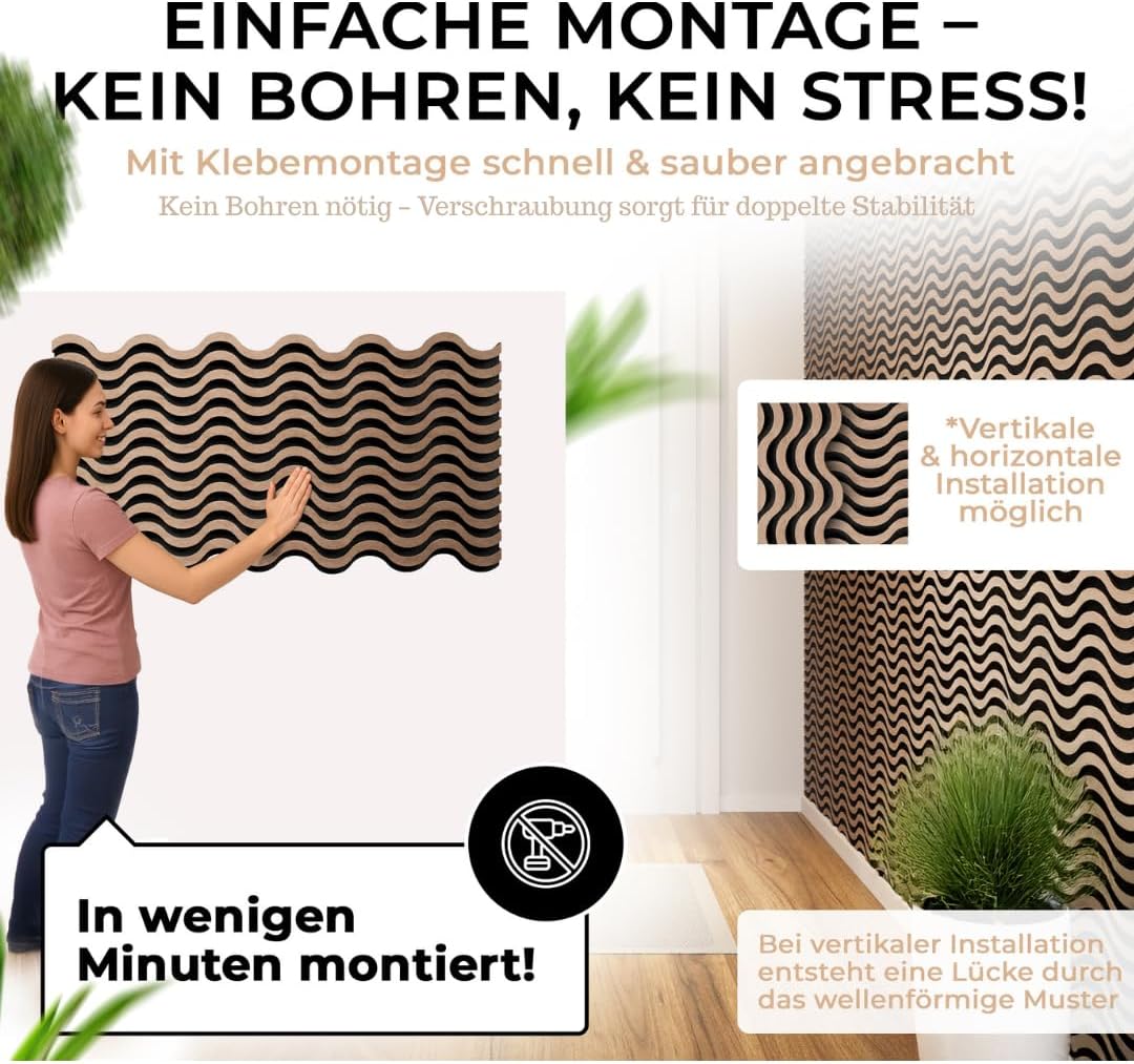 Good Materialzz® Akustikpaneele selbstklebend,115x60x5 cm (2er set), Wandpaneele,Wandverkleidung inn