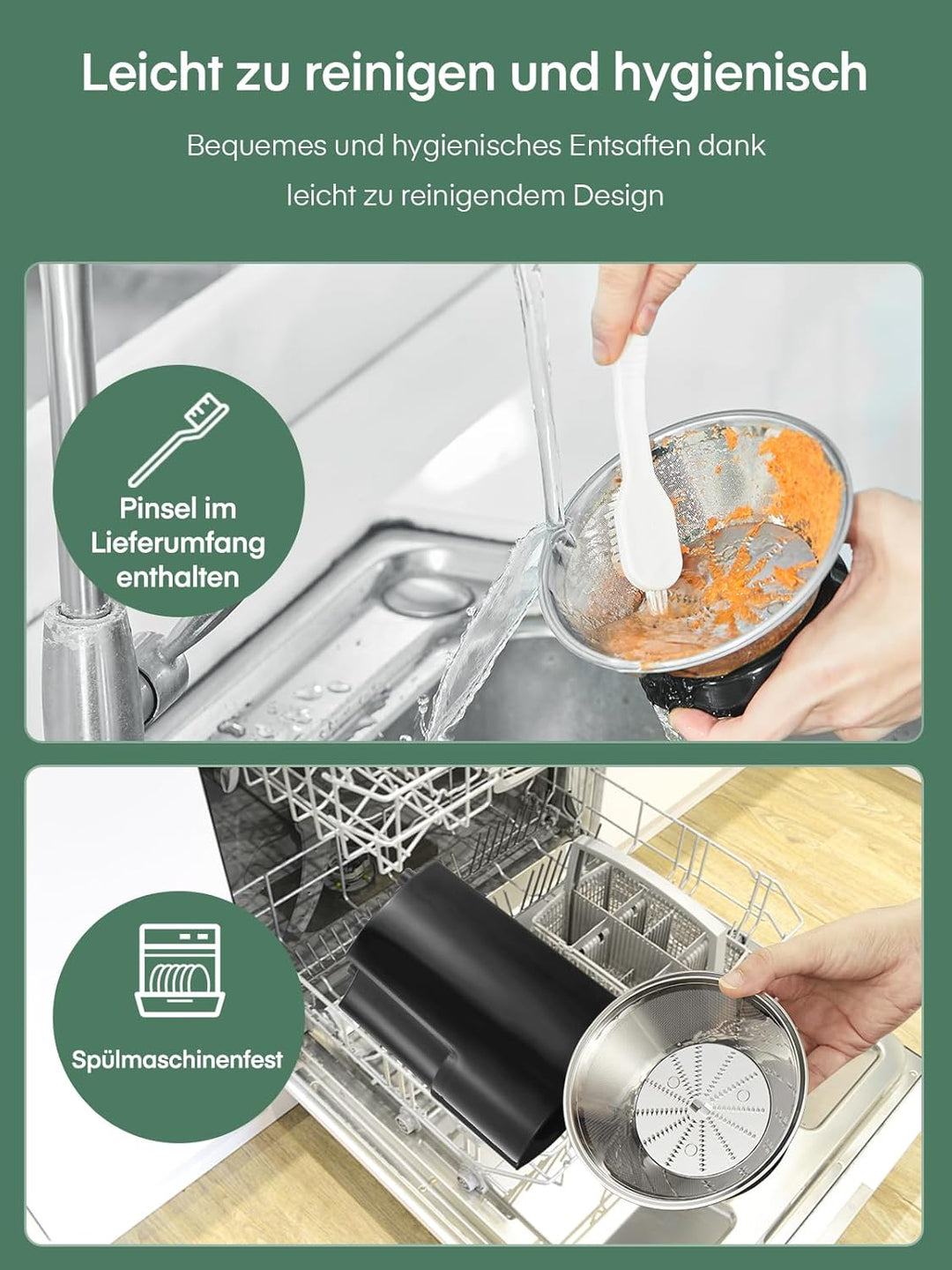 JUILIST Entsafter Gemüse und Obst, 65 mm Einfüllschacht, 3 Einstellungen, Mit Reinigungsbürste, Leic