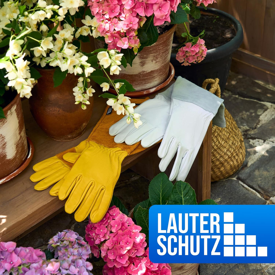DORNENSICHERE Rindsleder Handschuhe -Mit Rückennaht für Bewegungsfreiheit und Komfort (S, Gelb) S Ge