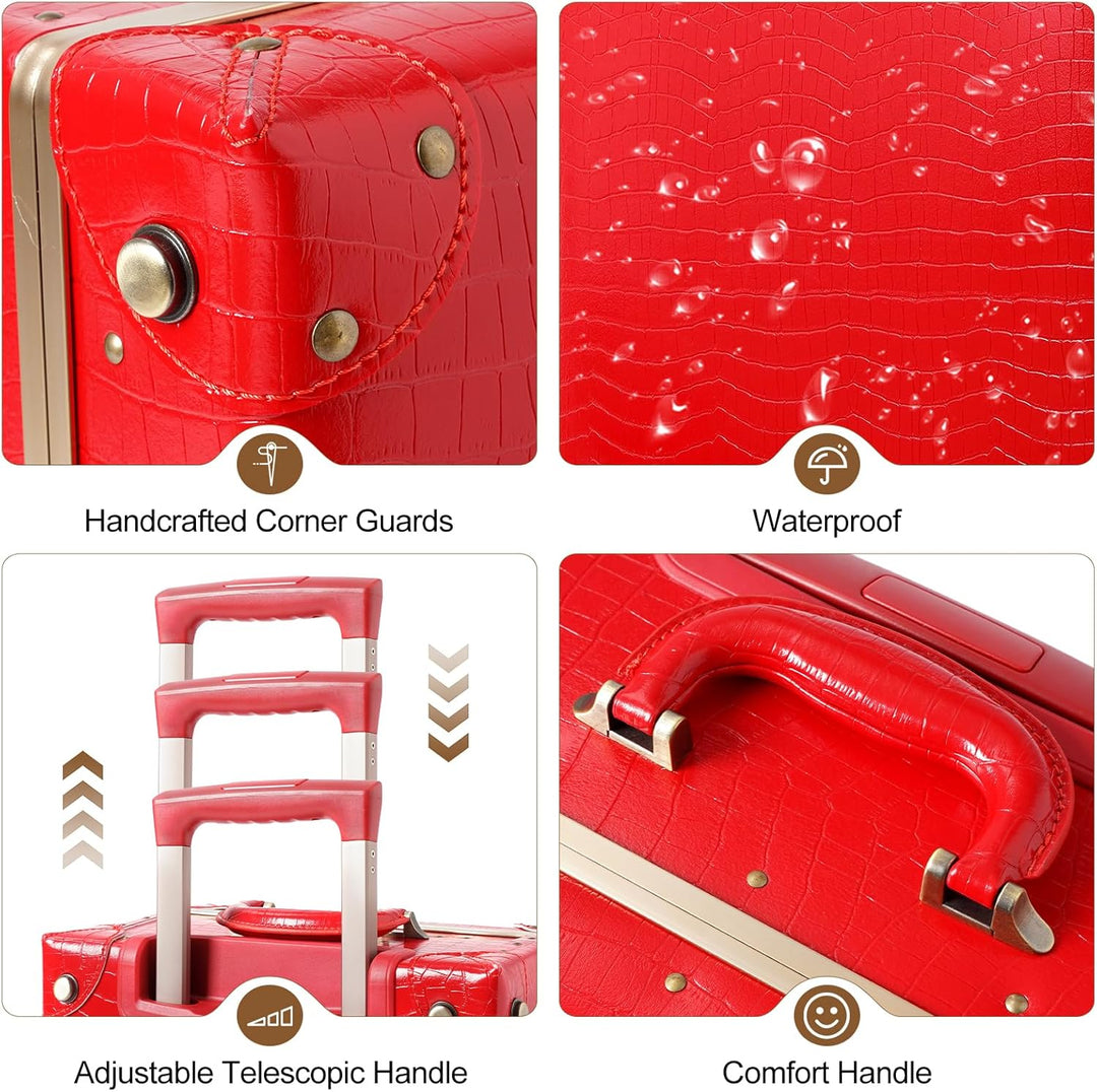 Urecity Koffer Vintage mit 4 Rollen Trolley Koffer Reisekoffer Leicht Retro Hartschalen Koffer 2-Tei