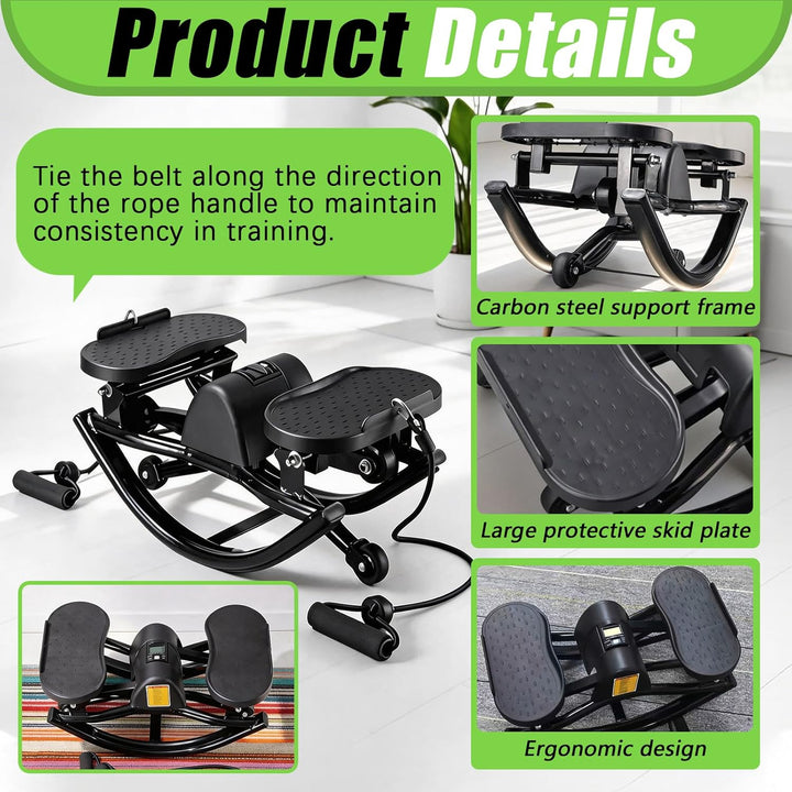 Stepper für Zuhause, Rocking U-Shape Mini Stepper Fitness Leiser Heimtrainer mit LCD-Display mit Wid