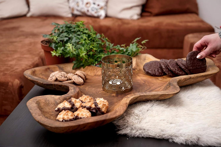 Windalf Grosse Holz Servierplatte LIZA 43 cm Buffetplatte Holzschale Serviertablett Brotplatte Handa