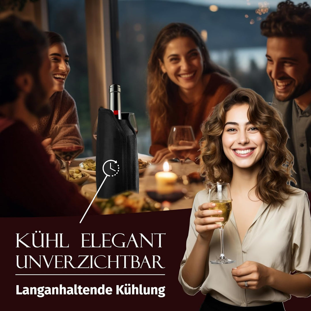 Flaschenkühler 2er Set – Kühlmanschette für Wein, Sekt &amp; Champagner | Flexible Gel-Kühlmanschetten f