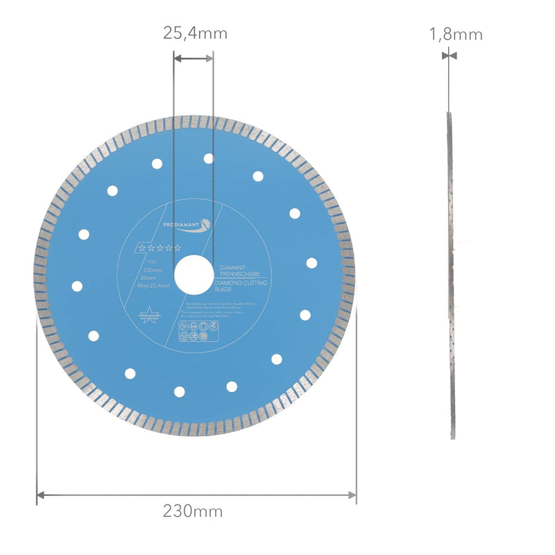 PRODIAMANT Profi Diamant Fliesenscheibe ø 230mm F33 Bohrung 30mm mit Distanzring 25,4mm Natursteine