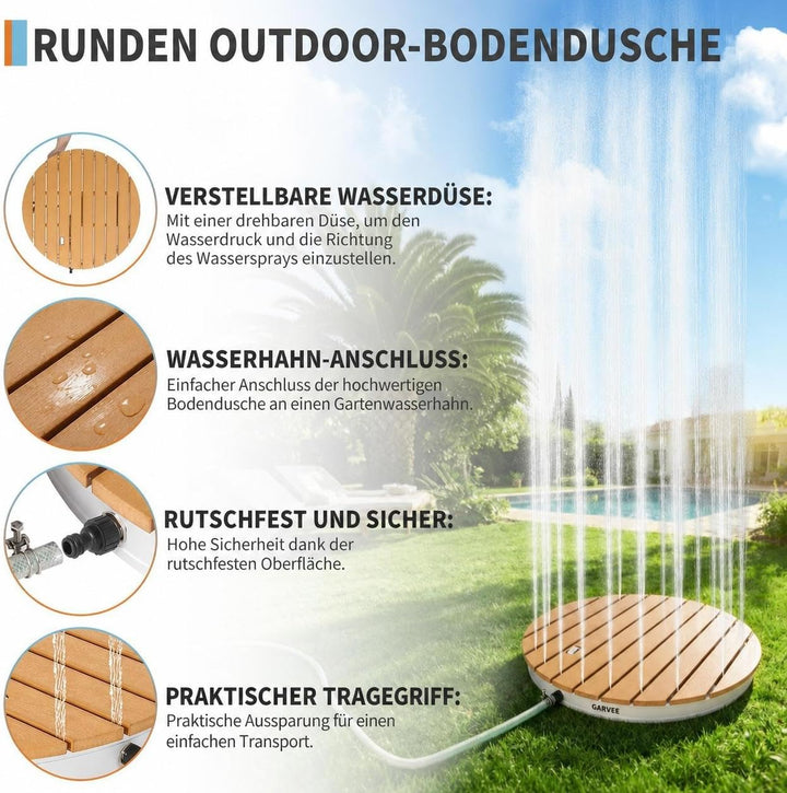 Premium WPC Saunadusche Sommer Pooldusche, Gartendusche Rund mit Fussrad, Aussendusche Witterungsbes