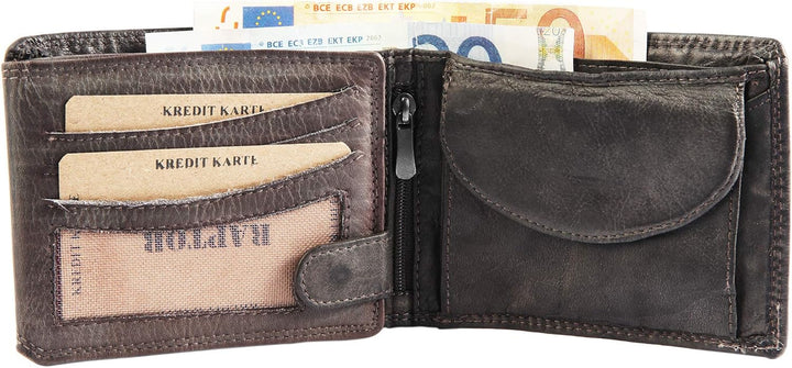 Raptor Herren-Geldbörse Echtleder Vintage Look 9x12cm Querformat RA40010 Taupe, Taupe