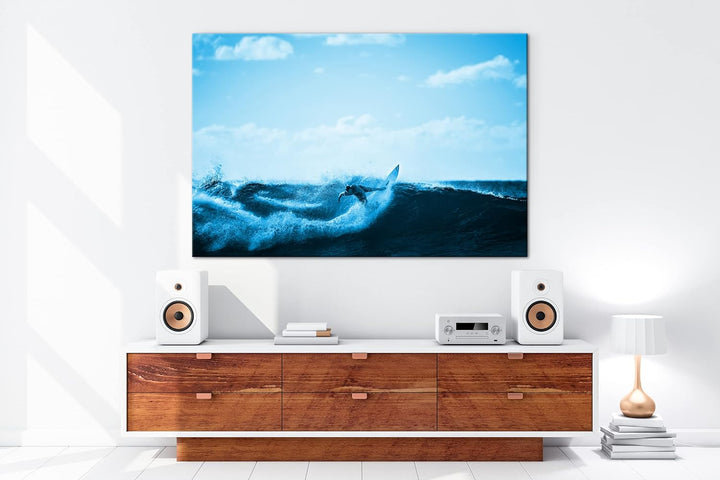 deyoli cooler Surfer beim Wellenreiten Format 80x60 Effekt: Monocrome Blau als Leinwandbild, Motiv f