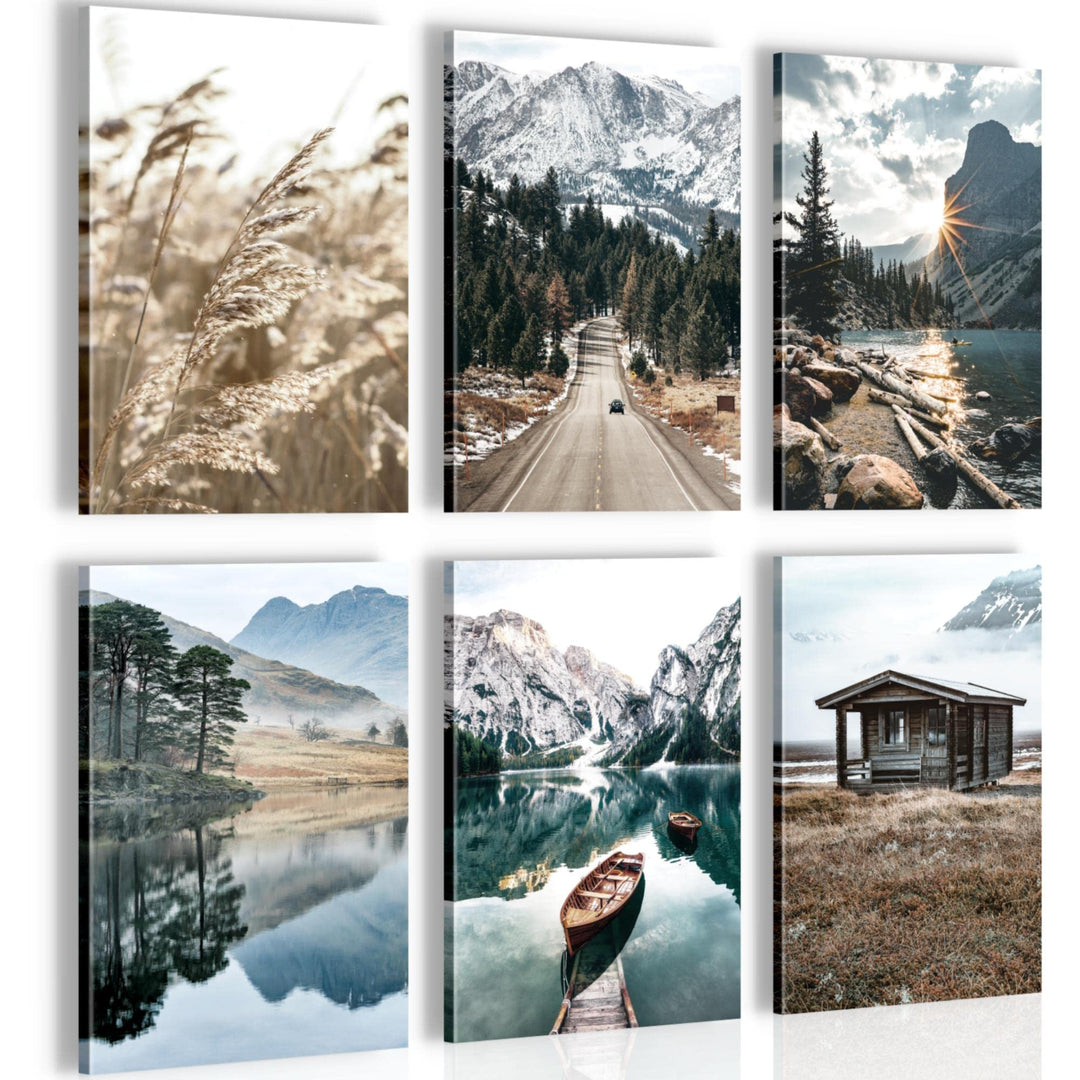 Novart Wandbilder Set - KOMPLETT AUFHÄNGFERTIG - Made in Germany - Moderne Bilder See Berge Landscha