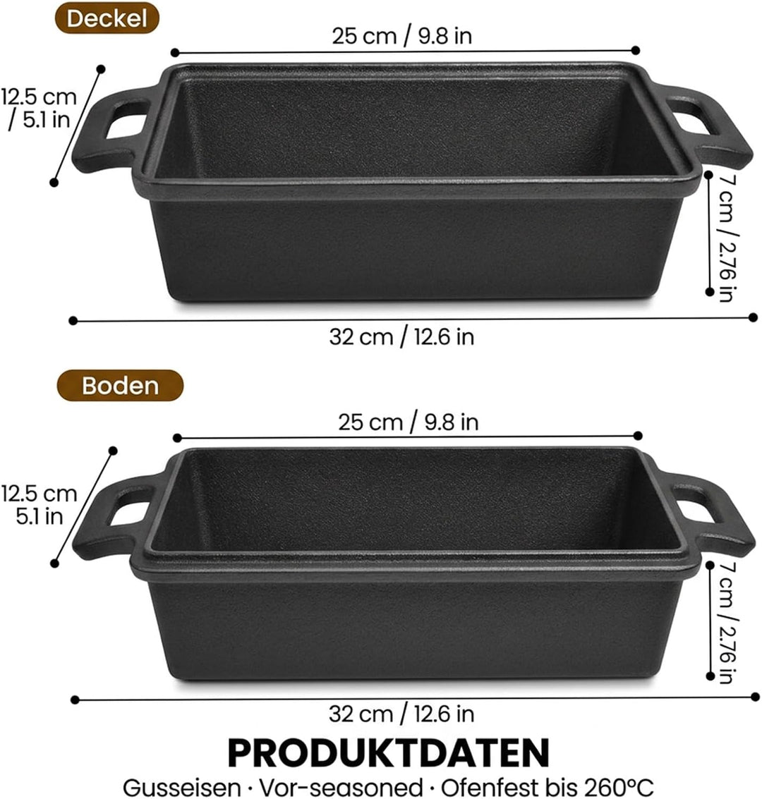 Brotbackform mit Deckel Gusseisen - Ideal als Kastenform, Toastbrot Backform, Brotform, Gusseisen To
