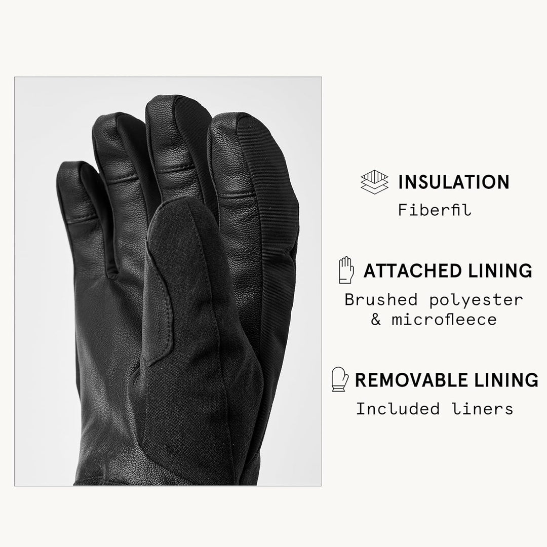 Hestra Unisex Powder Gauntlet Glove, Leather Windproof Insulated Glove for Alpine Ski, Everyday Wint