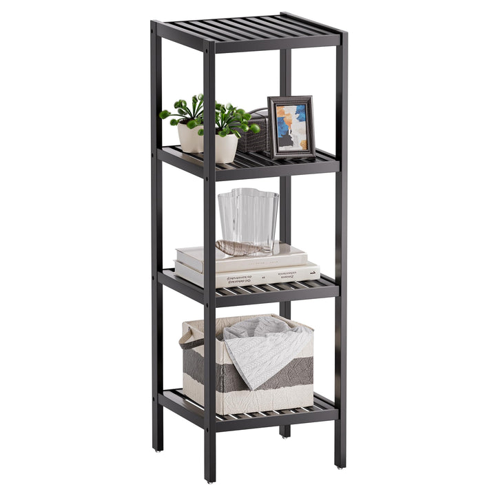 SMIBUY Badezimmer-Aufbewahrungsregal, 4 Ebenen, Bambusregal, Organizer, multifunktionales Regal für