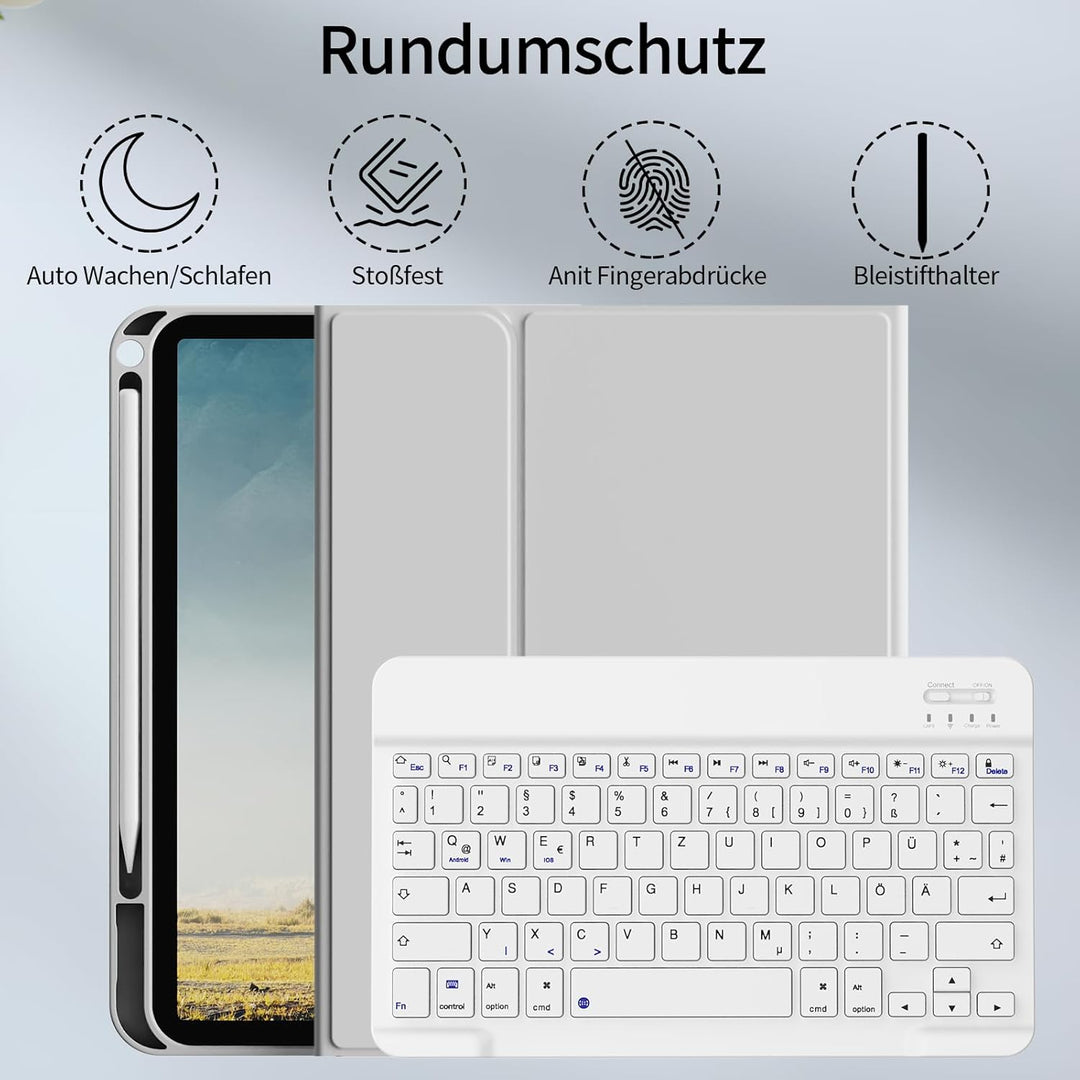 Hülle mit Tastatur für iPad A16 2025 / iPad 11./10. Generation 2022 10,9 Zoll, Magnetisch Bluetooth-