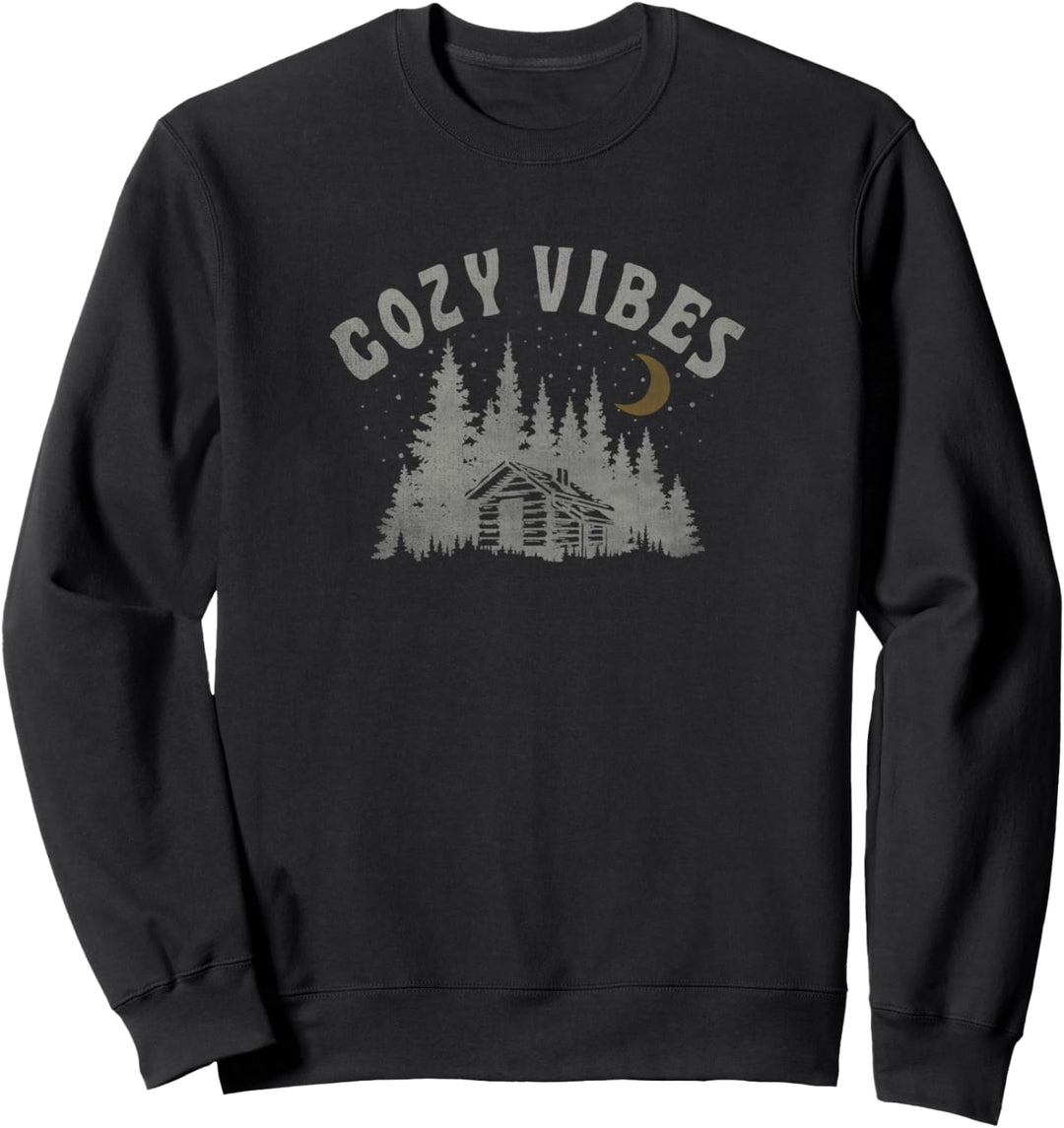 Cozy Vibes Log Cabin Forest Night Sky Sweatshirt