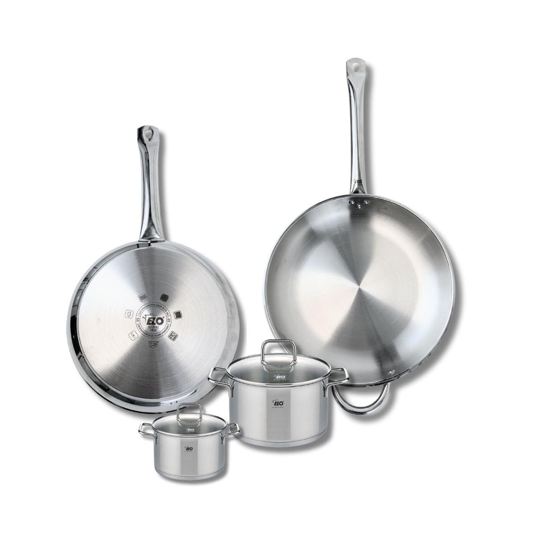 ELO 9508350 Kochgeschirr-Set, 4-teilig, 2 Bratpfannen 28 und 32 cm und 2 Kochtöpfe 12 und 16 cm Elo