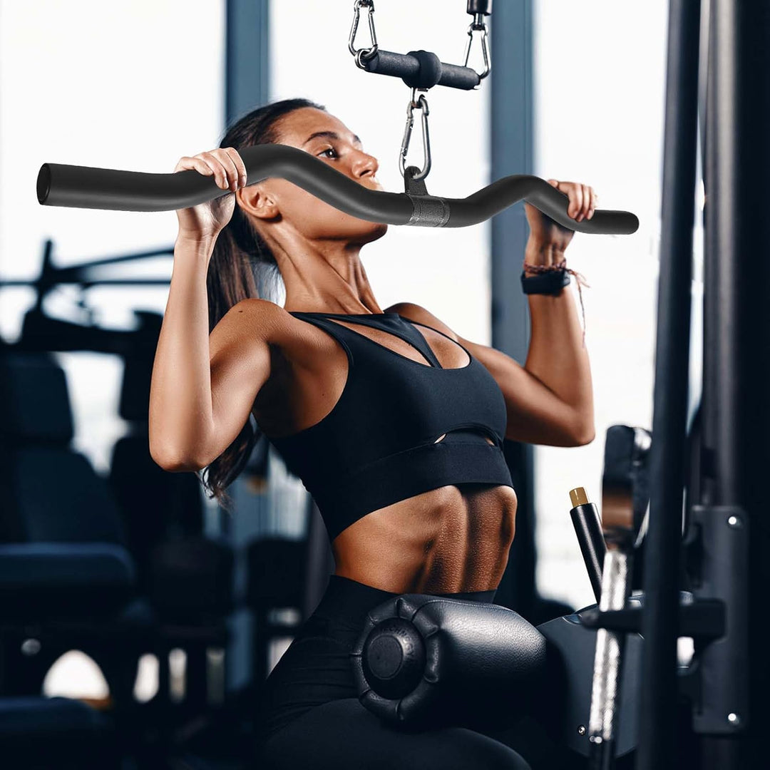 Latzugstange 80 cm, Bizeps Stange Schwarz, Trizeps Stange, Zugstange Fitness mit Drehgelenk für Zuha
