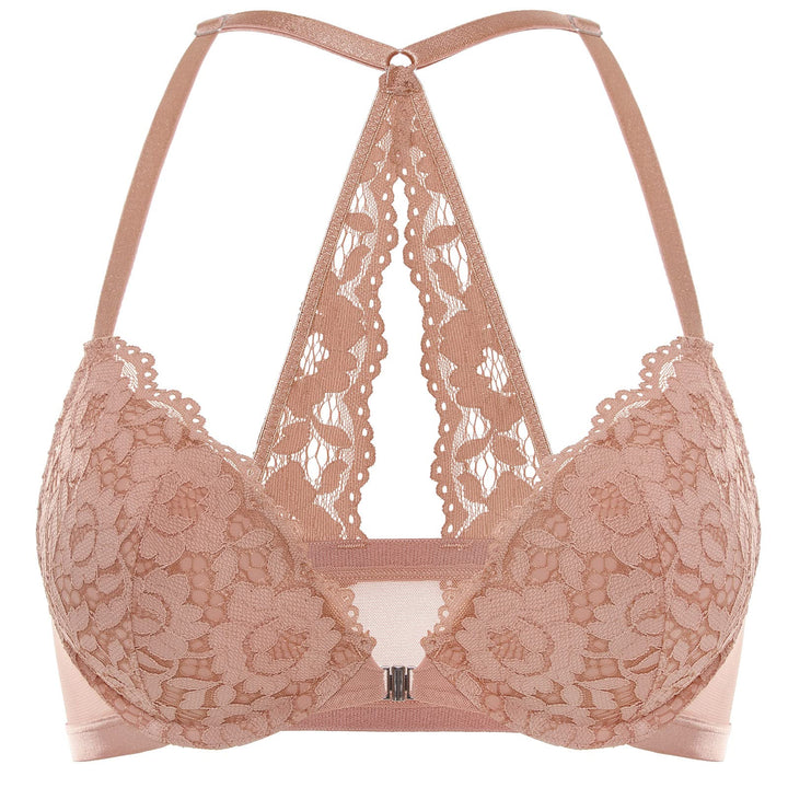 DOBREVA Damen Vorderverschluss BH mit Bügel Push Up Spitzen Neckholder BHS Racerback Tiefer Ausschni