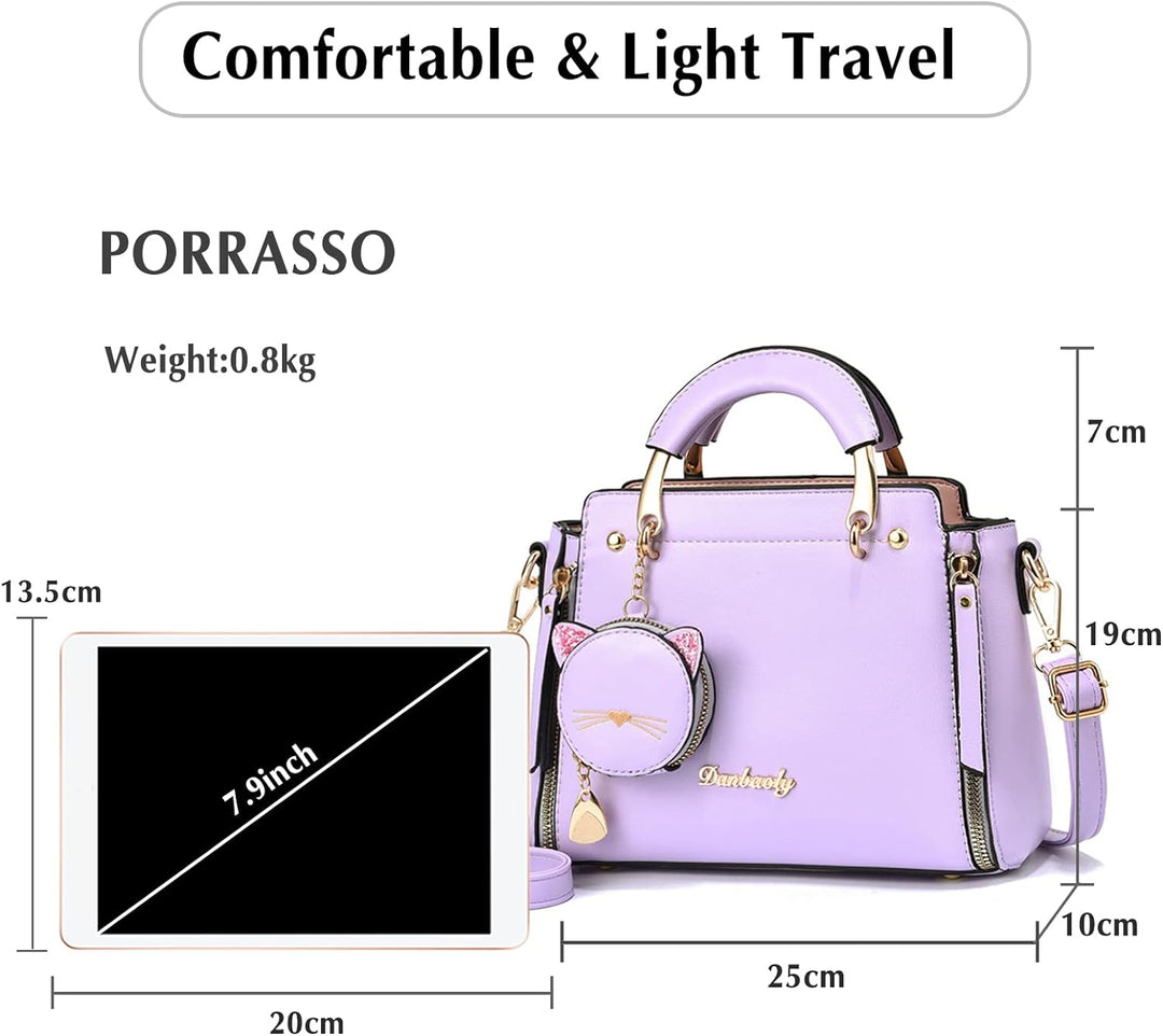 PORRASSO Damen Handtasche Süsse Umhängetasche Henkeltaschen Frauen Wasserdicht PU Leder Schultertasc