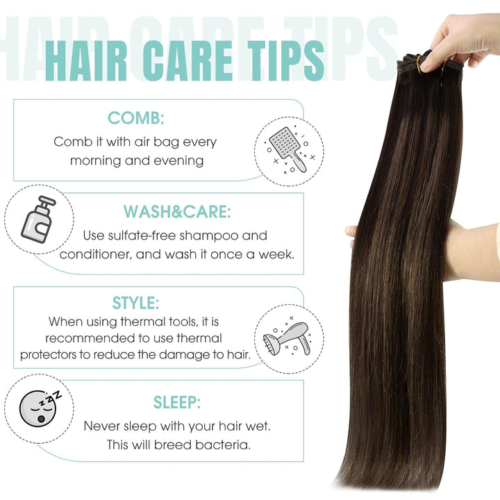 YoungSee Clip in Extensions Echthaar Ombre Clip in Extensions Ombre Braun mit Mittelbraun Remy Echth