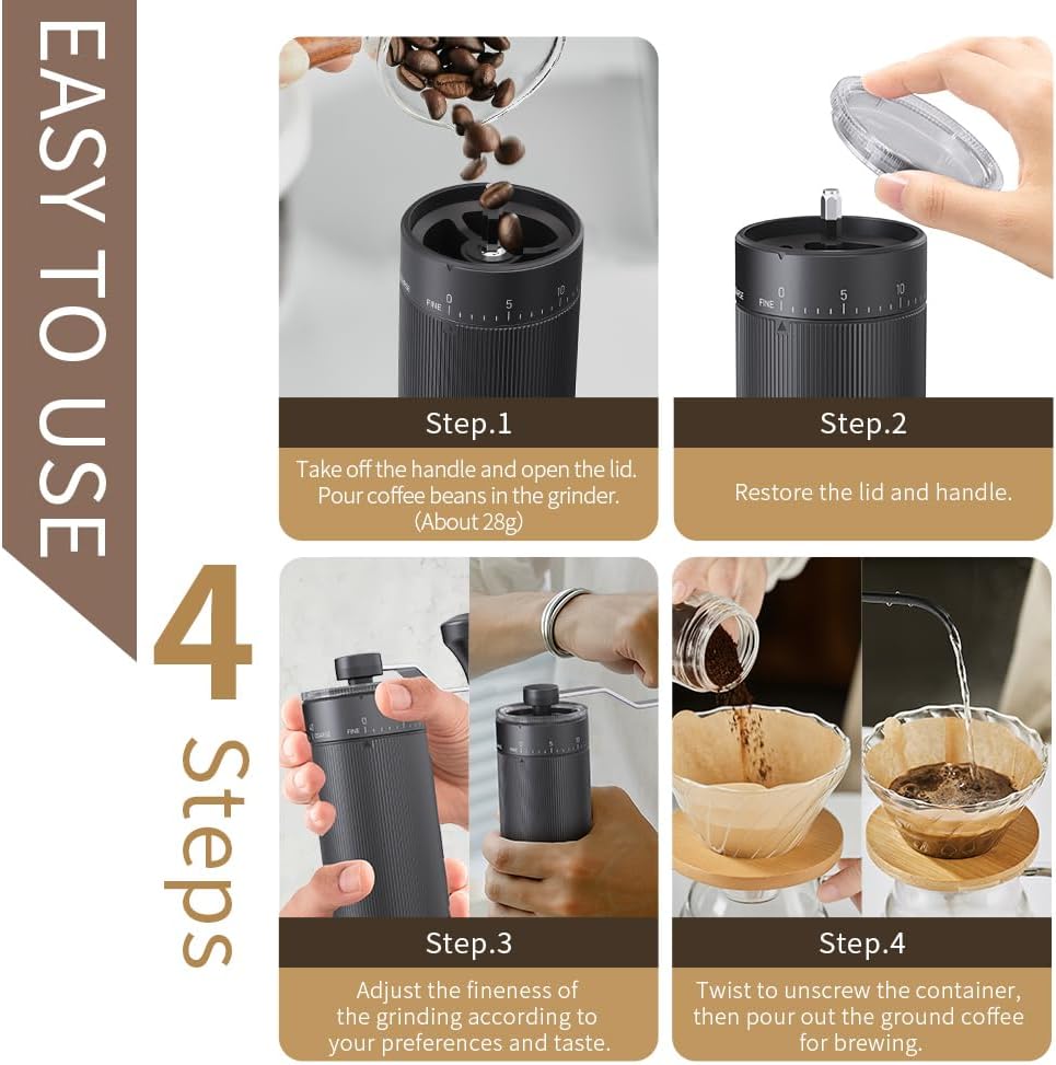Hand-Kaffeemühle, konischer Frässtift für Espresso, französische Presse, Übergiessen, doppeltes Lage