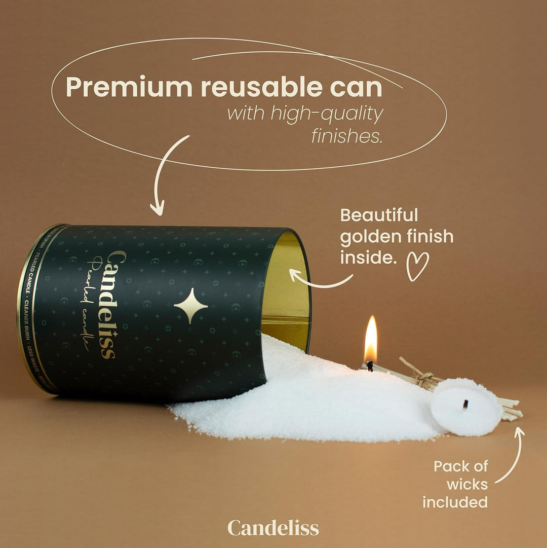CANDELISS Kerzensand mit Docht Set in luxuriöser Metalldose. Kerzen sand perlenkerzen Pearled candle