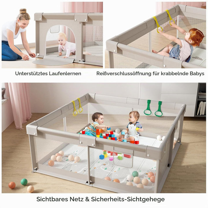 150x150 cm Baby Laufgitter mit Matte, Laufstall Baby mit Matratze (150X150X65 cm)