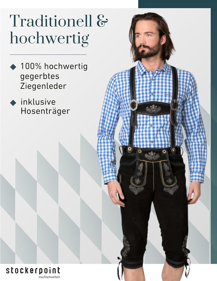 Stockerpoint Herren Trachtenlederhose Justin4 46 Schwarz Gespeckt, 46 Schwarz Gespeckt