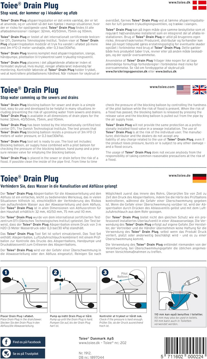 Toiee Drain Plug (75 mm). Mit einem Toiee Drain Plug (Absperrballone) kann Man das Abflussrohr der W
