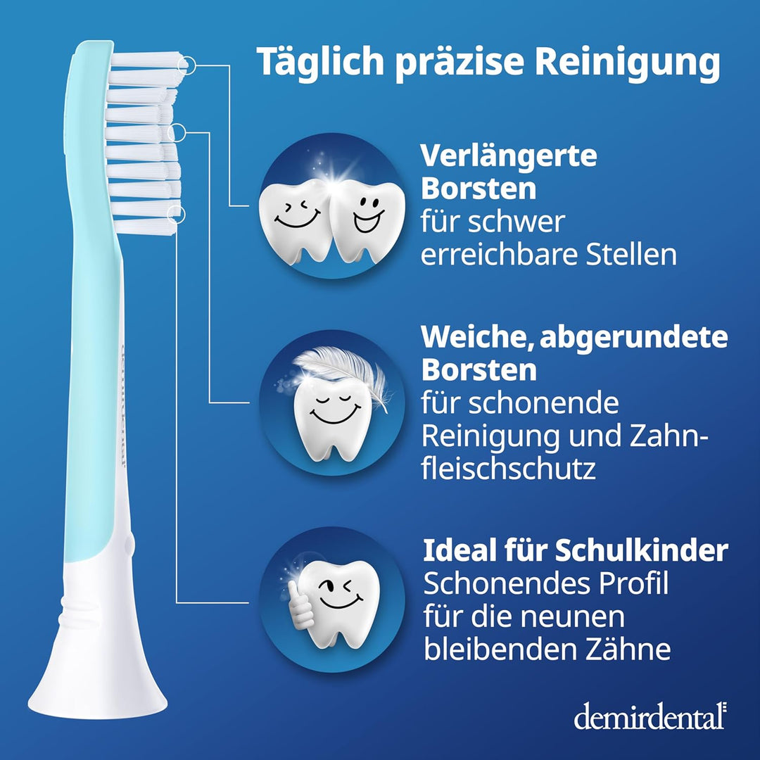 demirdental Kinder Ersatzbürsten passend für Philips Sonicare Kids, Bürstenköpfe ab 7 Jahre, entspri