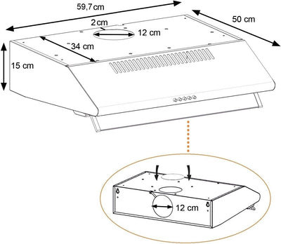 NEG Dunstabzugshaube NEG15-ATRW (weiss) Edelstahl-Unterbau-Haube (Abluft/Umluft) und LED-Beleuchtung