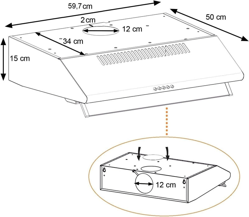 NEG Dunstabzugshaube NEG15-ATRW (weiss) Edelstahl-Unterbau-Haube (Abluft/Umluft) und LED-Beleuchtung